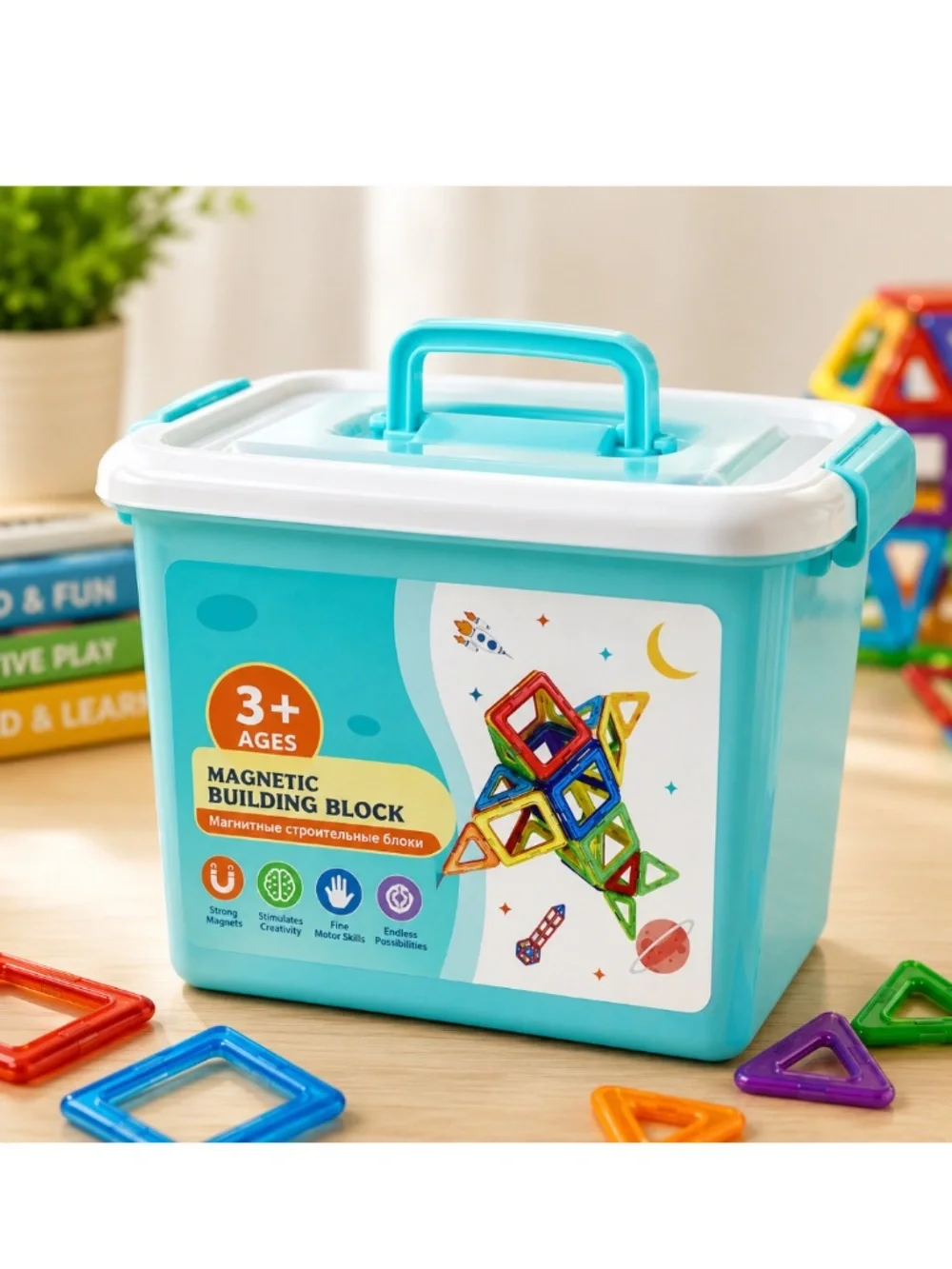 60 Piece Magnetic Building Tiles Set with Storage Box – Ages 3+